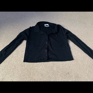 Crop Long Sleeve Black Collared Top